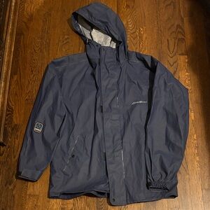 Eddie Bauer Men's Dark Blue waterproof hooded Raincoat jacket